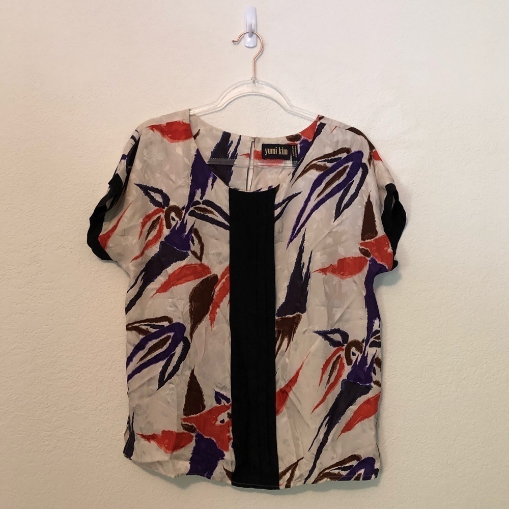 Yumi Kim Silk Short Sleeve Blouse Floral Medium M